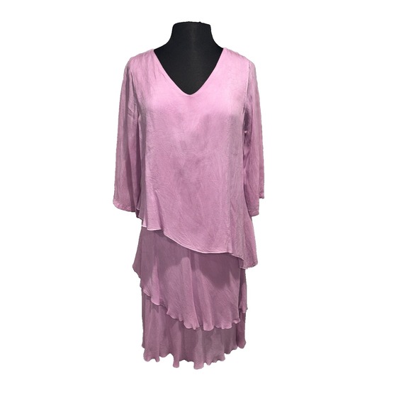 NWT Tiered Ruffle V-Neck Dress by CMC Click Size Med 3/4 Sleeve Boho Romantic